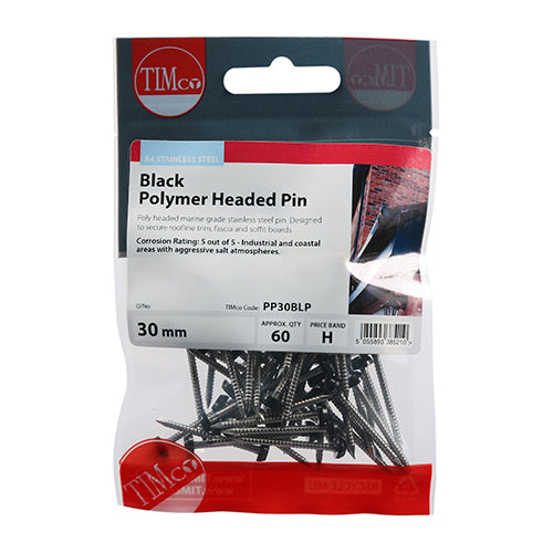 60 x TIMCO Polymer Headed Pins A4 Stainless Steel Black - 30mm