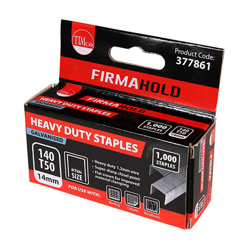 1000 x TIMCO Heavy Duty Chisel Point Galvanised Staples - 14mm