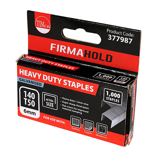 1000 x TIMCO Heavy Duty Chisel Point Galvanised Staples - 6mm