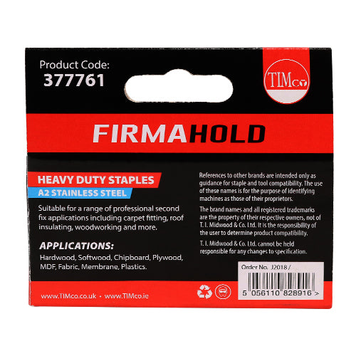 1000 x TIMCO Heavy Duty Chisel Point A2 Stainless Steel Staples - 12mm