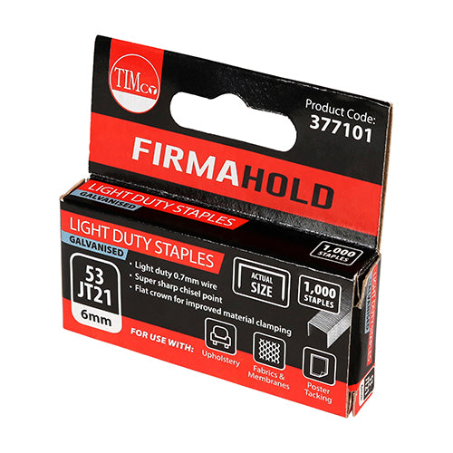 1000 x TIMCO Light Duty Chisel Point Galvanised Staples - 6mm