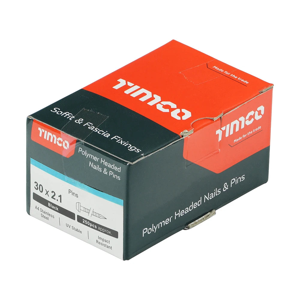 250 x TIMCO Polymer Headed Pins A4 Stainless Steel Black - 30mm