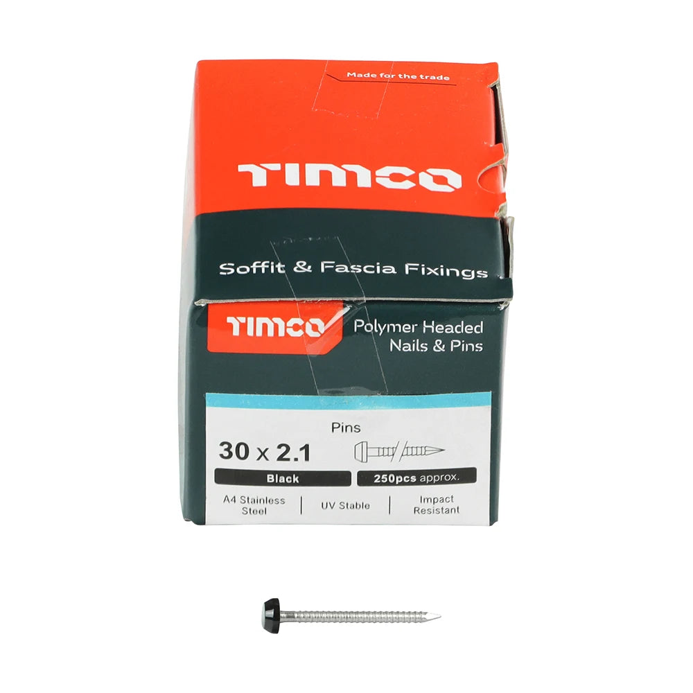250 x TIMCO Polymer Headed Pins A4 Stainless Steel Black - 30mm