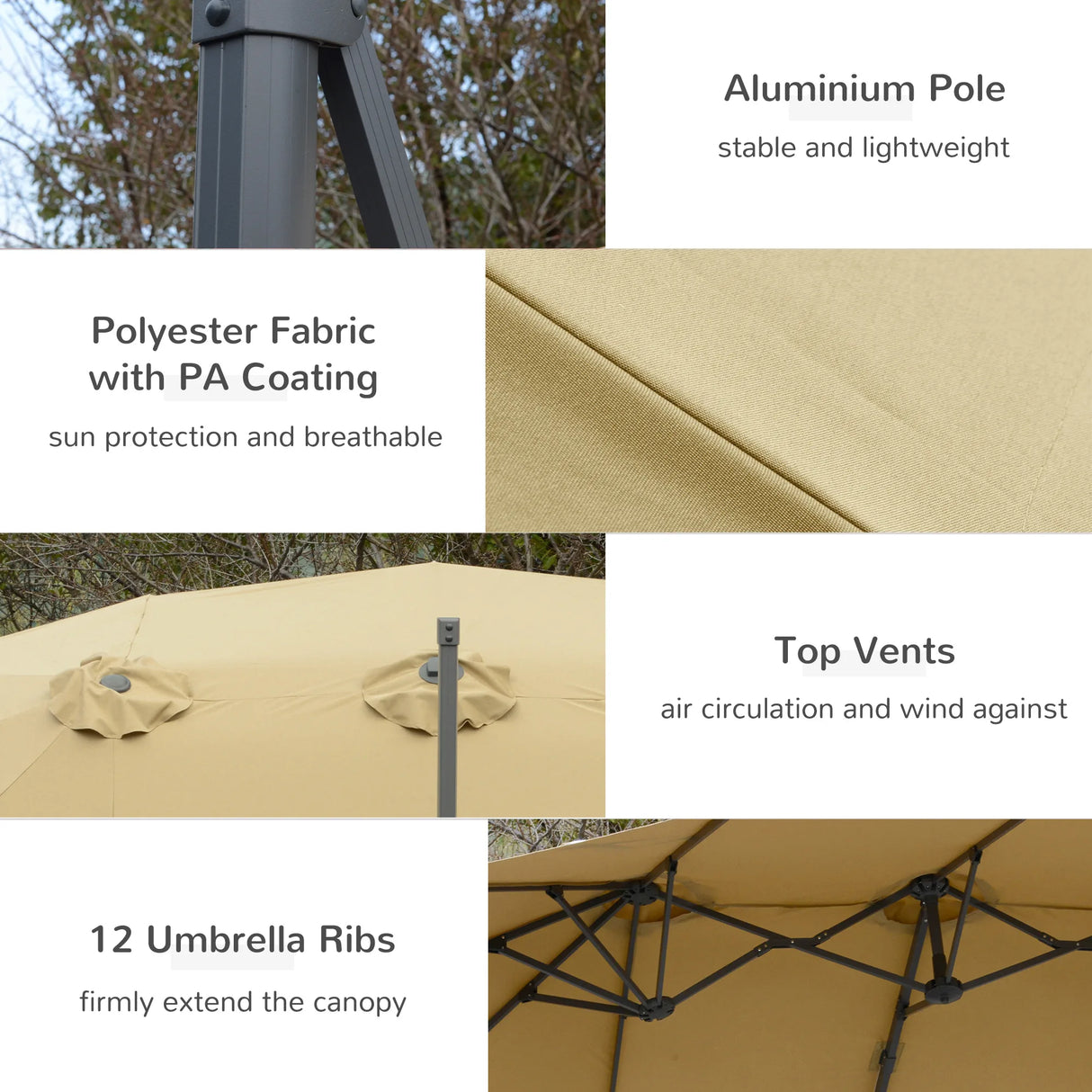 Outsunny 4.5 m Patio Parasol, Large Double-Sided Rectangular Garden Umbrella with Crank Handle, 360 Cross Base for Bench, Outdoor, Khaki