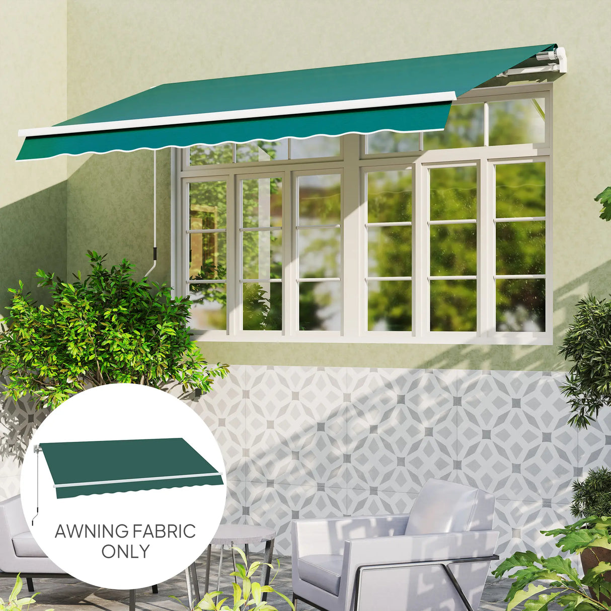 Outsunny Awning Replacement Canopy, Water Resistant UPF 50+ Sun Shade Cover for 3 x 2.5 m Garden Awning (Fabric Only), Green
