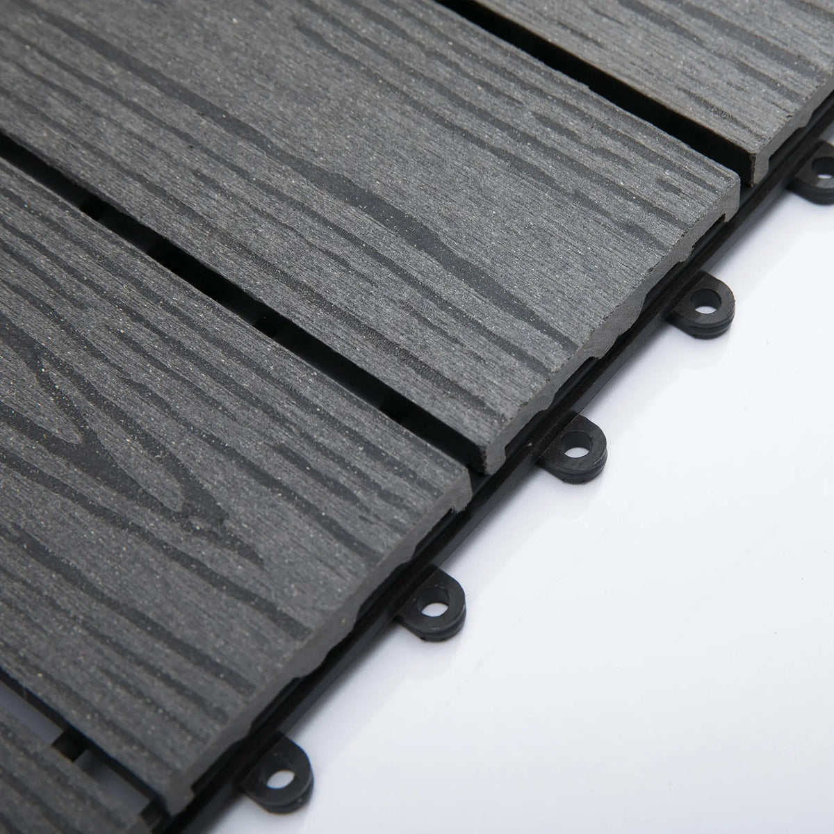 Outsunny WPC Interlocking Decking Tiles, Pack of 11 Interlocking Patio Paving Slabs, 30 x 30 x 2.2 cm, Grey