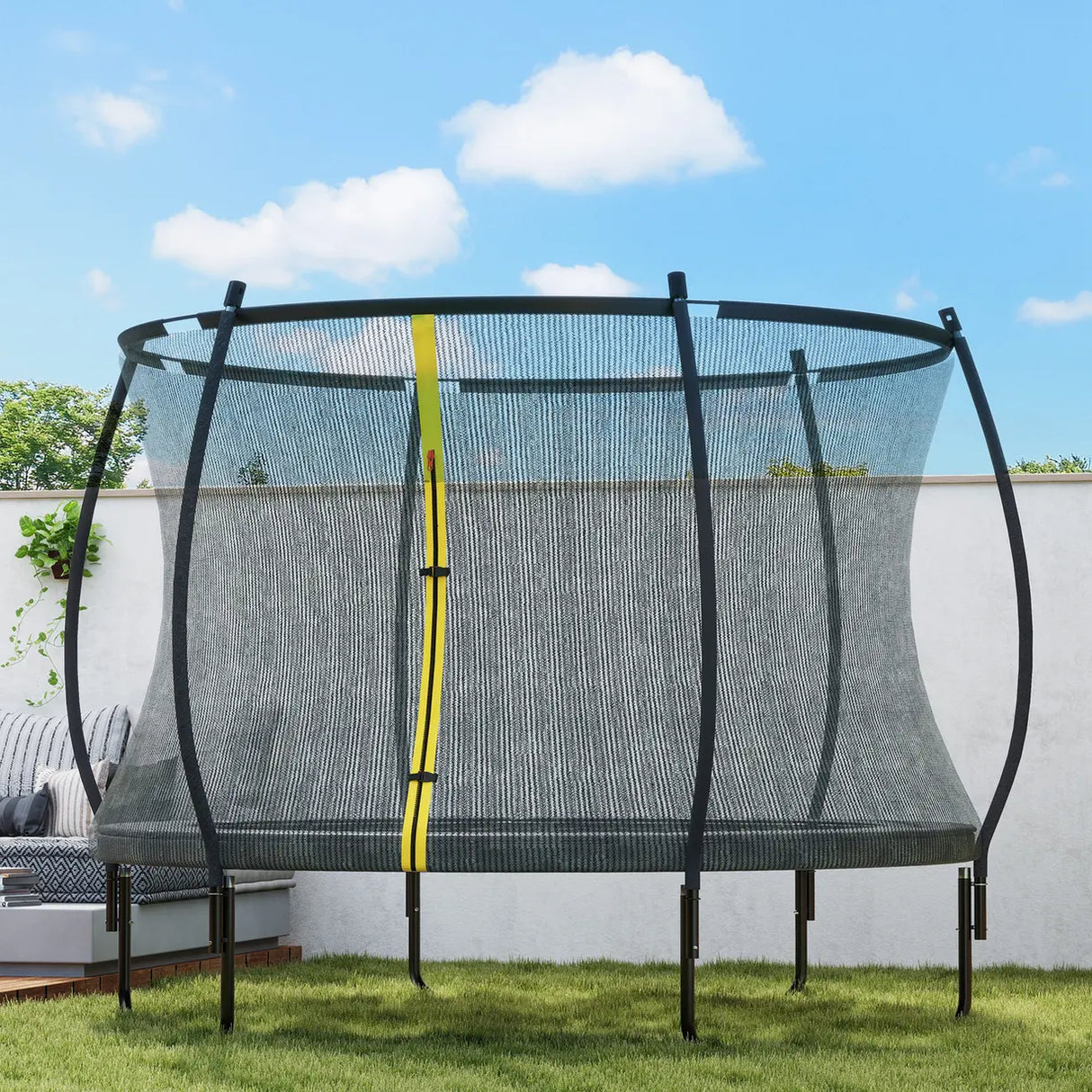 SPORTNOW 8ft Outdoor Trampoline with Enclosure Net, Spring Cover, Black