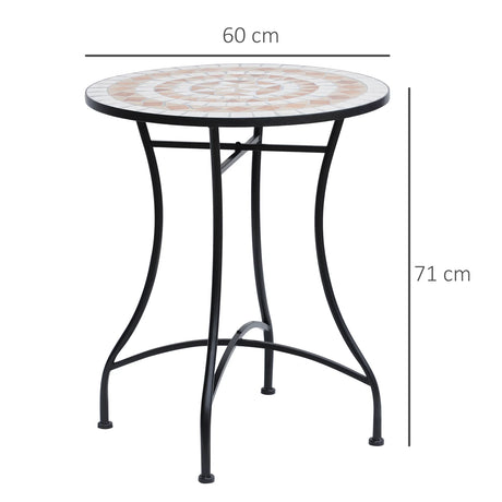 Outsunny 60 cm Mosaic Garden Table, Small Round Outdoor Side Table with Ceramic Top, Plant Stand for Patio, Balcony, Orange and White