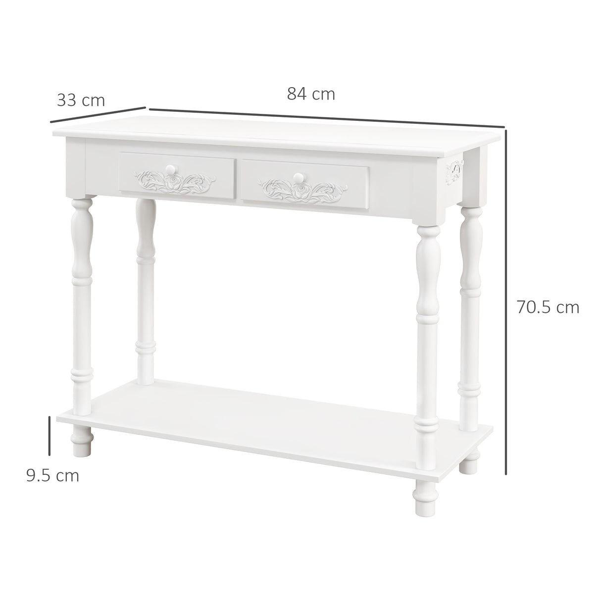 HOMCOM Console Table Modern Sofa Side Desk with Storage Shelves Drawers for Living Room Entryway Bedroom White