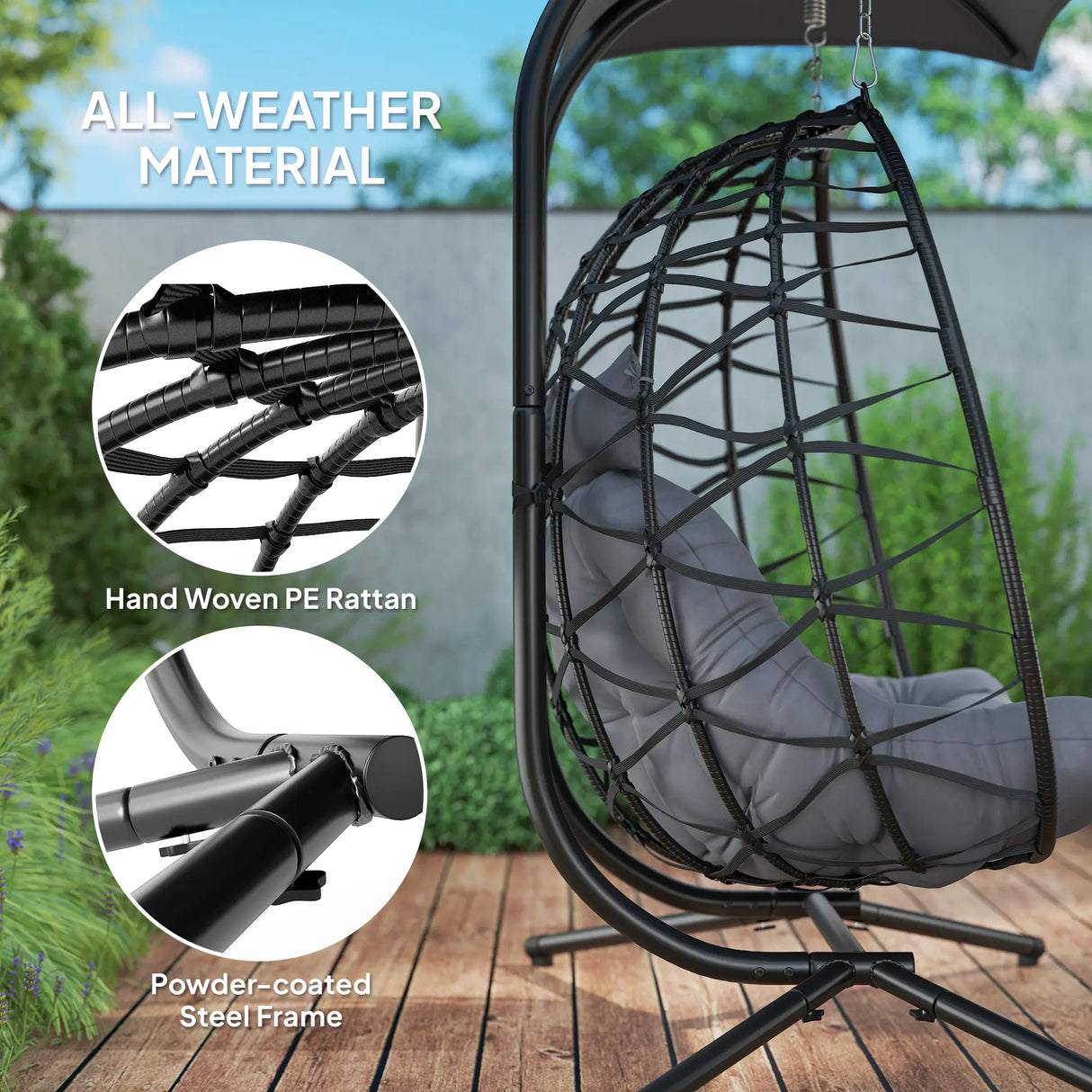 Outsunny Two-Seater Rattan Egg Chair - Black