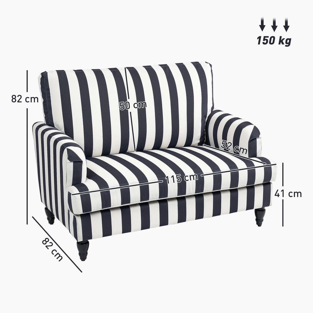 HOMCOM Modern Cuddle Chair, Velvet Single Sofa Armchair with Stripe, Turned Legs and Wide Seat, Upholstered Snuggle Chair for Living Room, Bedroom, Black and White