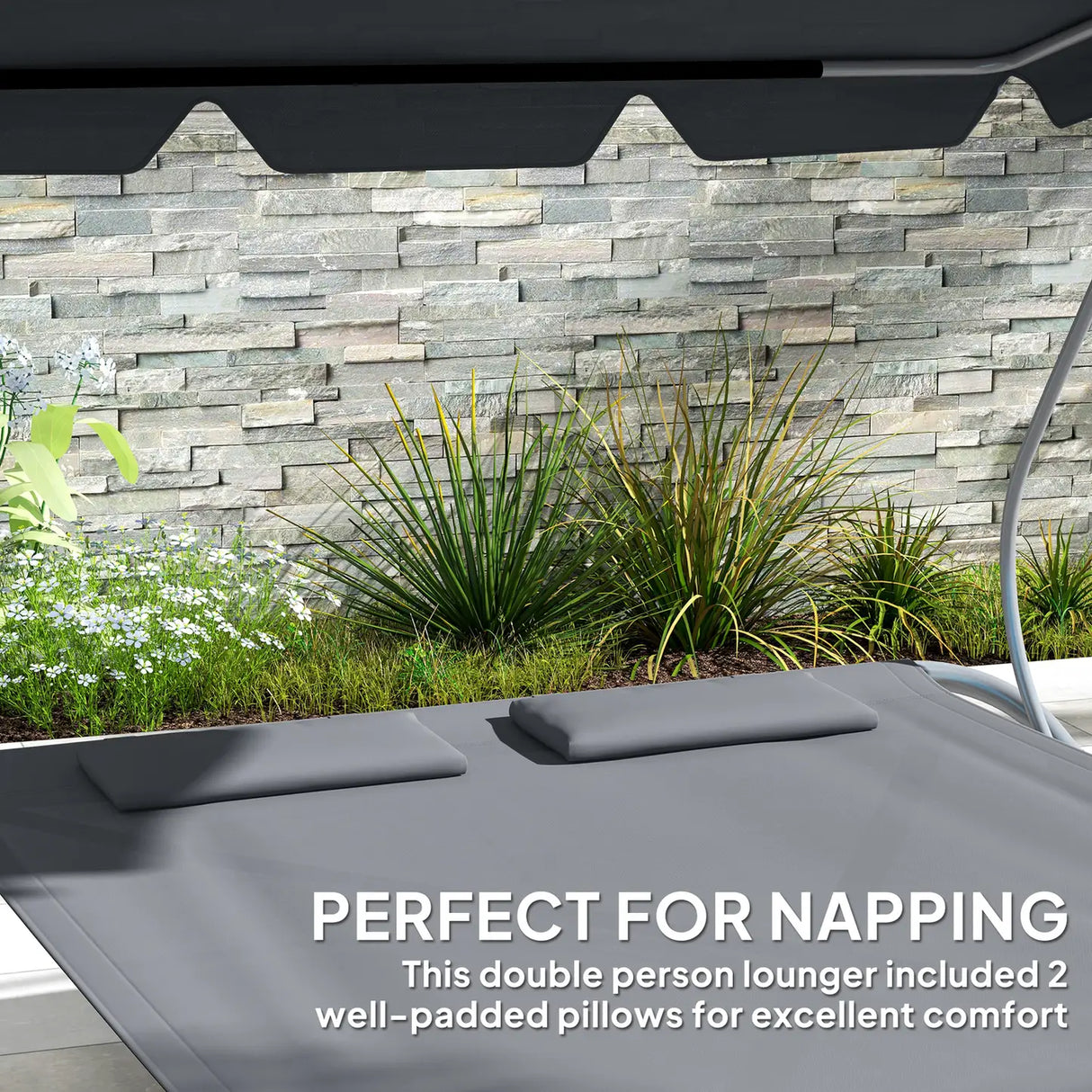 Outsunny Double Outdoor Bed, with Canopy - Light Grey
