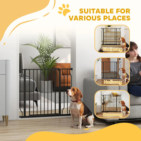 PawHut Wide Dog Safety Gate, with Door Pressure, for Doorways, Hallways, Staircases - Black