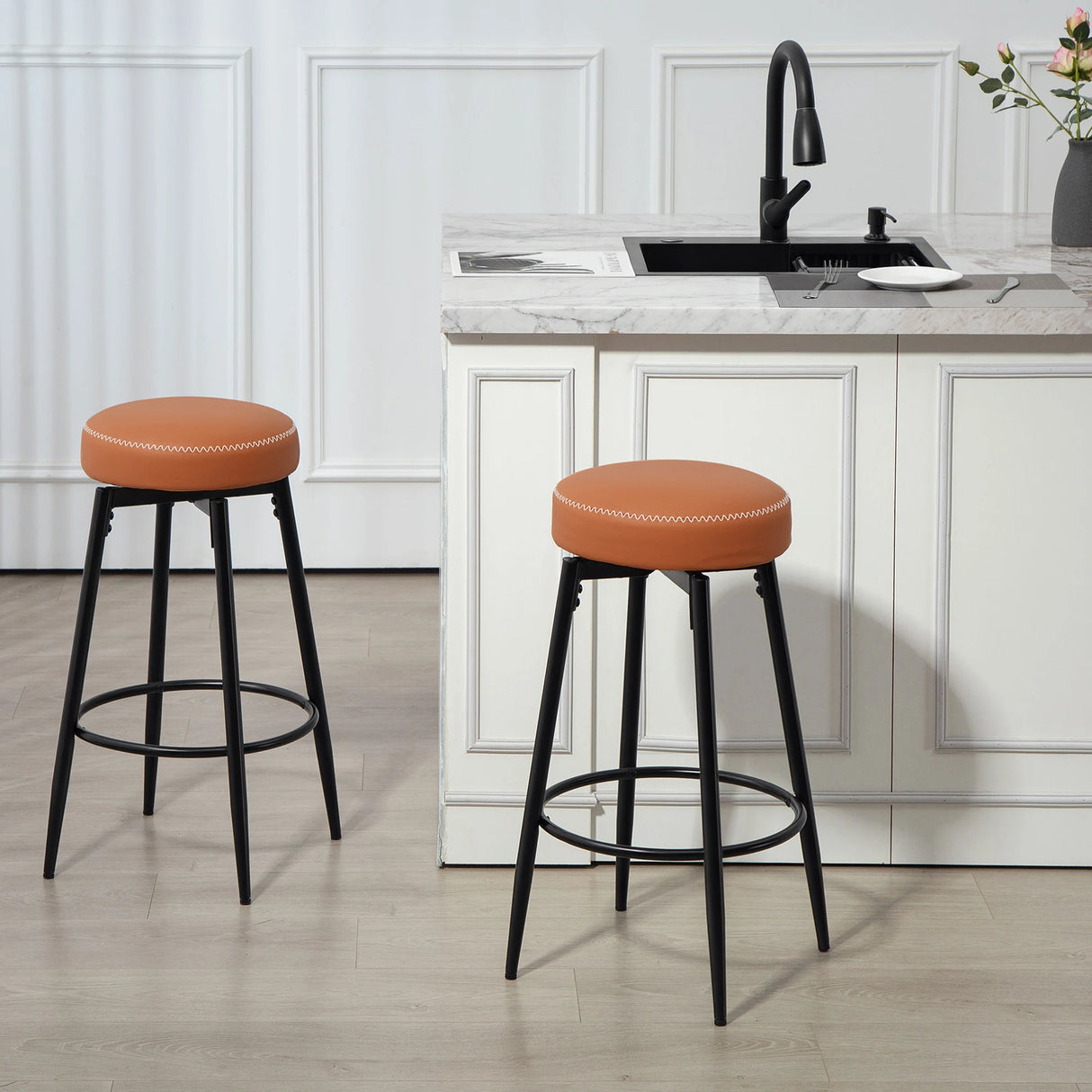 HOMCOM Set of Two Faux Leather Bar Stools - Brown/Black