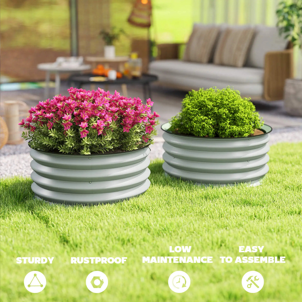 Outsunny Set of 2 Raised Garden Bed, Metal Planter Box with Safety Edging, Easy-to-assemble Stock Tank, Green