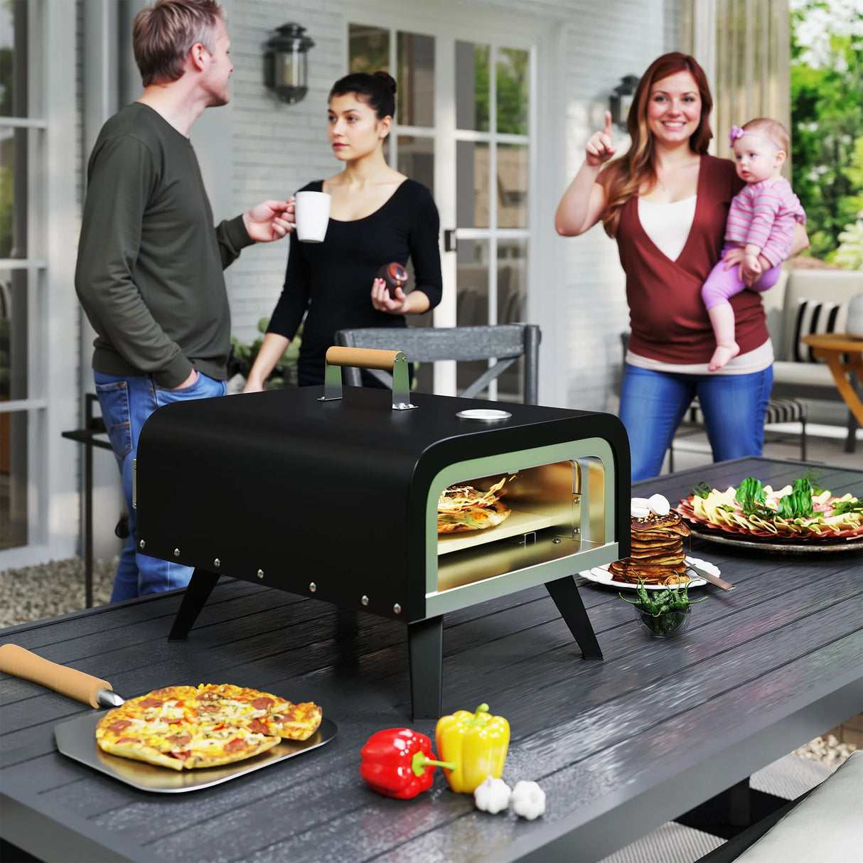 Outsunny Gas Powered 12" Pizza Oven - Black