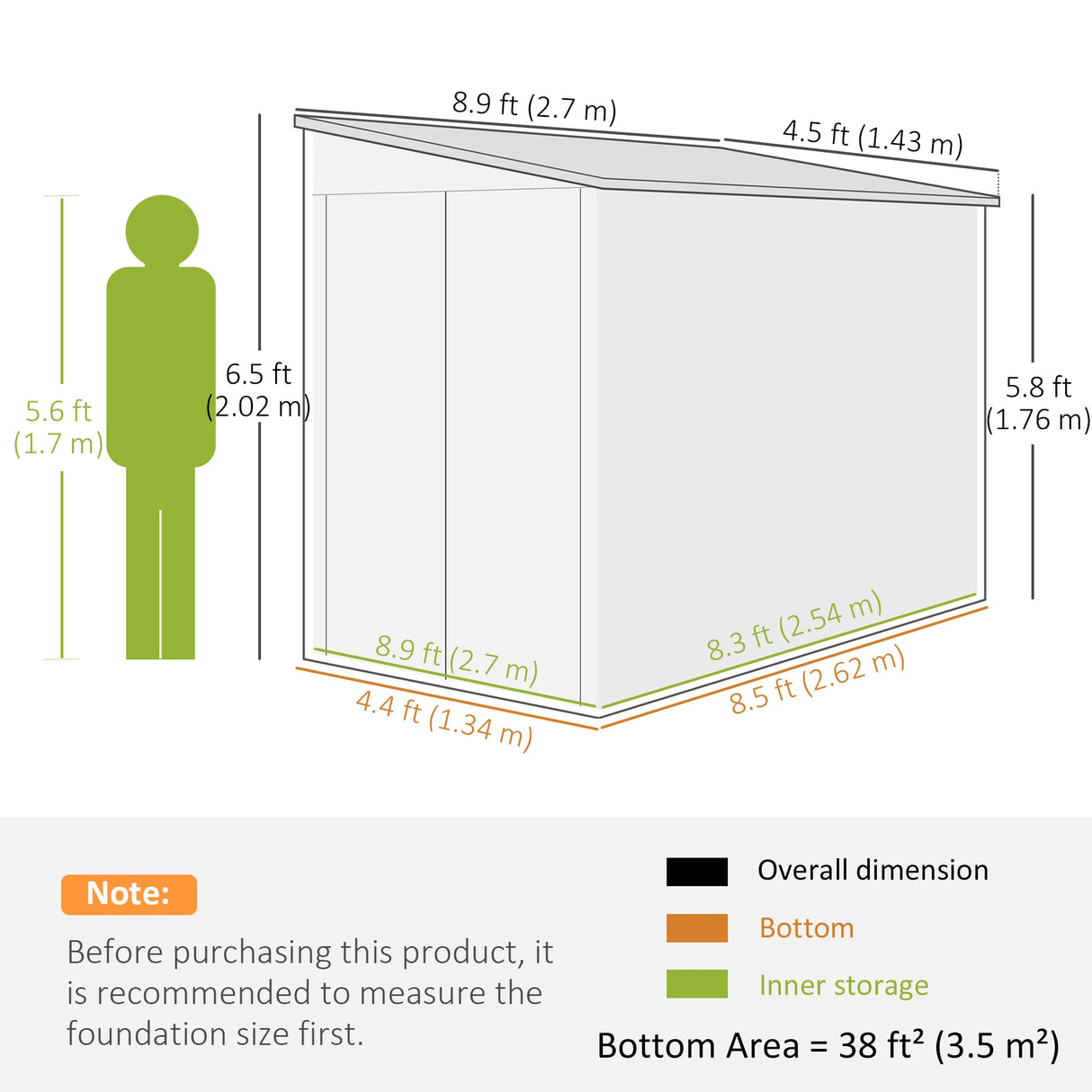 Outsunny 5 x 9ft Galvanised Metal Garden Shed with Foundation Kit, Outdoor Lean-to Shed, Tool Storage House with Lockable Doors, Gloves and 2 Air Vents for Patio, Garden, Grey