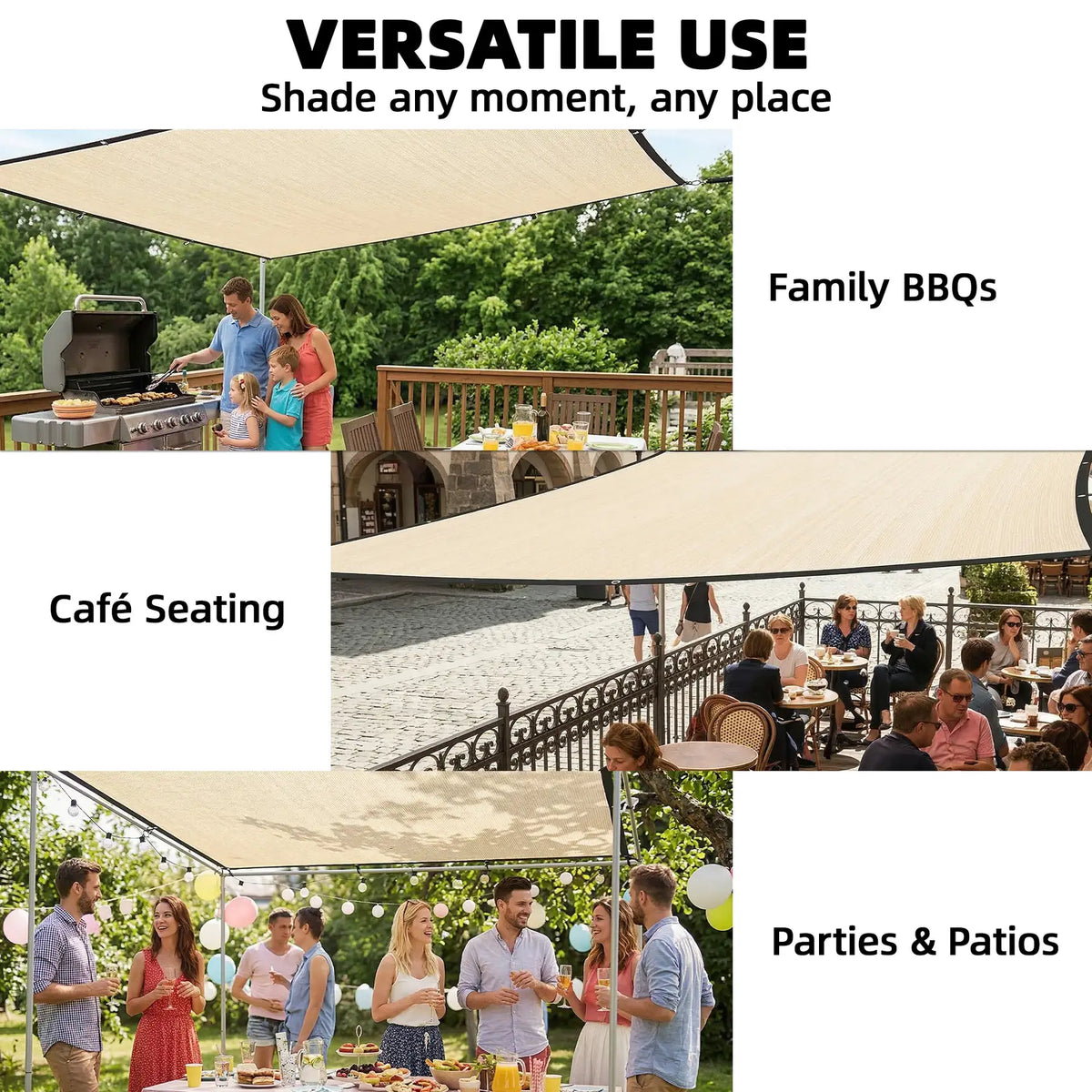 Outsunny Sun Shade Sail UV Protection Canopy with Stainless Steel Eyelets for Patio Garden 2 x 3 m Beige
