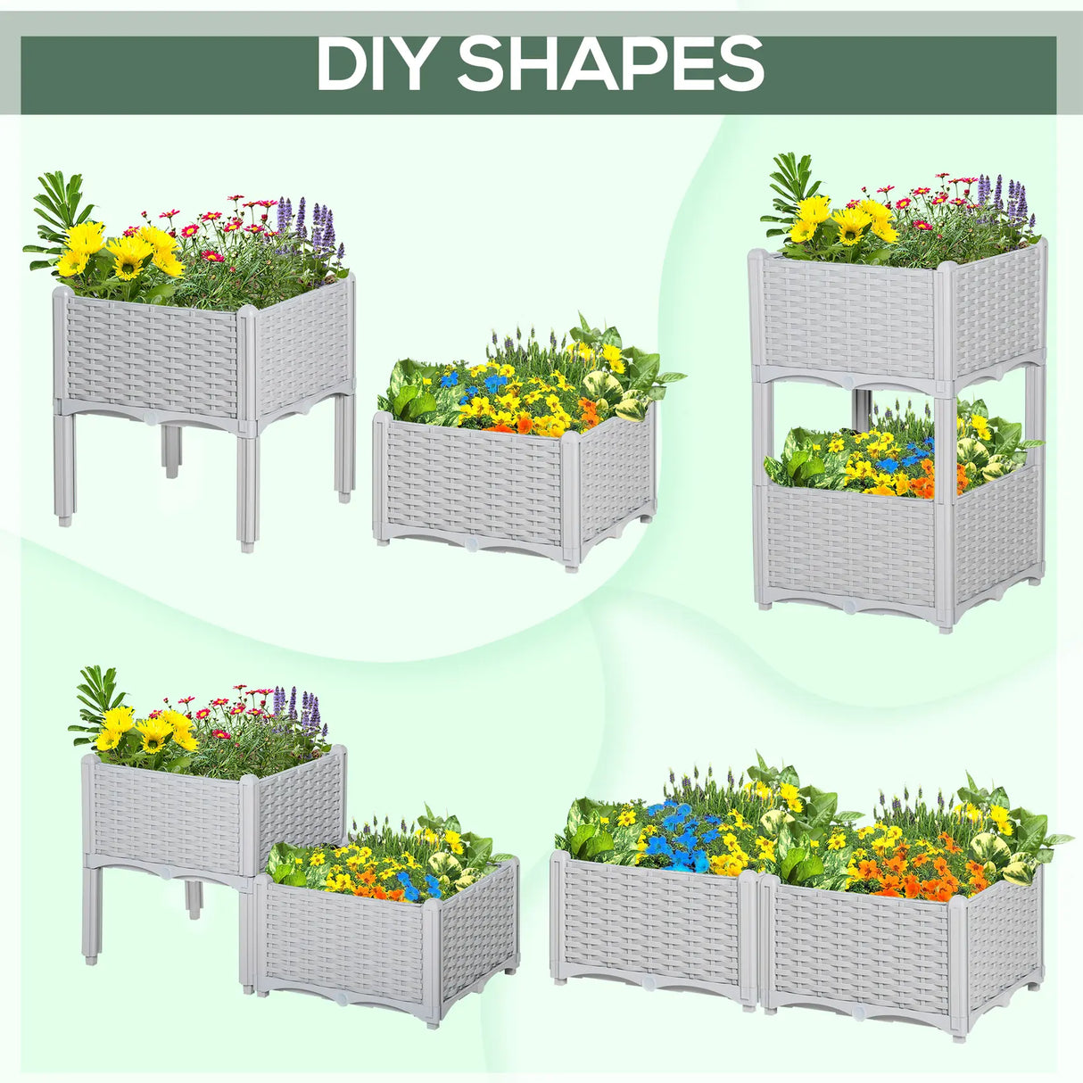 Outsunny Set of Two Rattan-Effect Planters - Grey