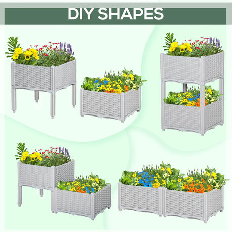 Outsunny Set of Two Rattan-Effect Planters - Grey