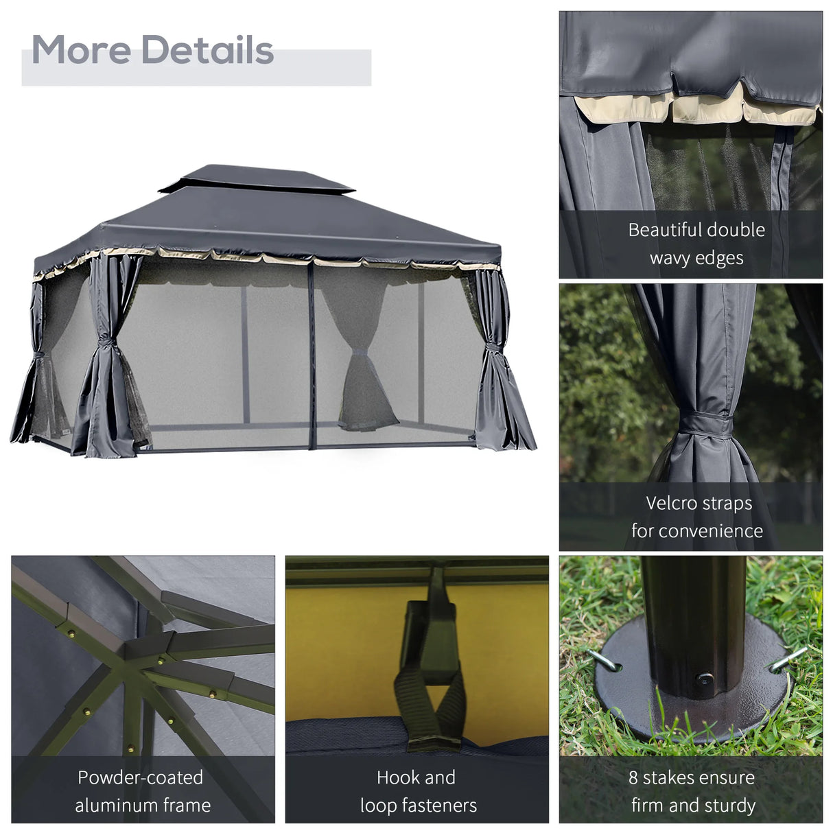 Outsunny 3 x 4m Aluminium Garden Gazebo, Marquee Canopy Shelter Pavilion Party Tent with Nets and Curtains for Garden and Deck, Black