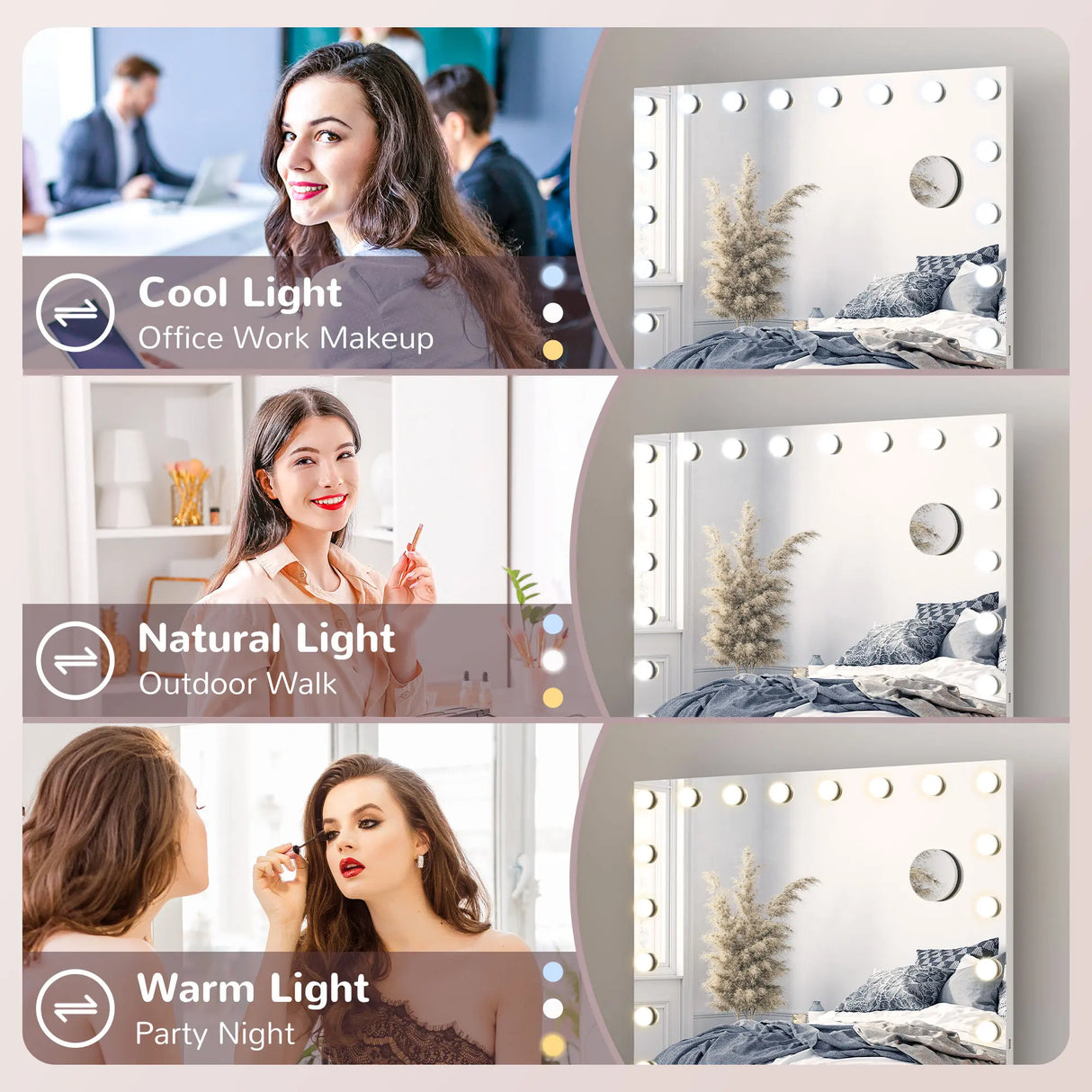 HOMCOM Hollywood Vanity Mirror with Lights, Large 80x62 cm Lighted Makeup Mirror with 3 Colour, 18 LED Bulbs, 10X Magnifying, USB Charging Port, Touch Screen, Tabletop or Wall Mounted Design, White