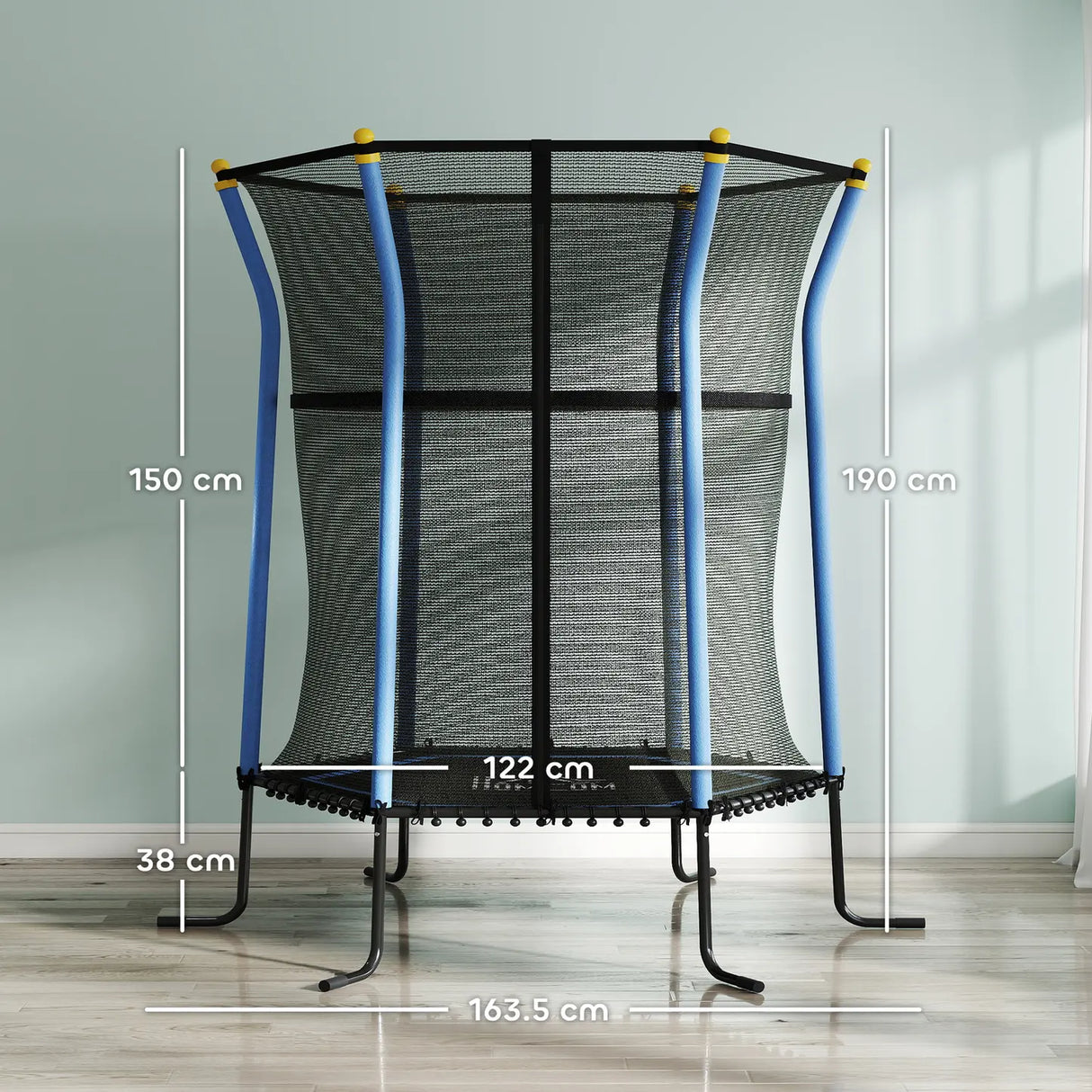 HOMCOM Kids Trampoline Mini Bouncer with Enclosure Safety Net For Ages 3-10 Years - Blue