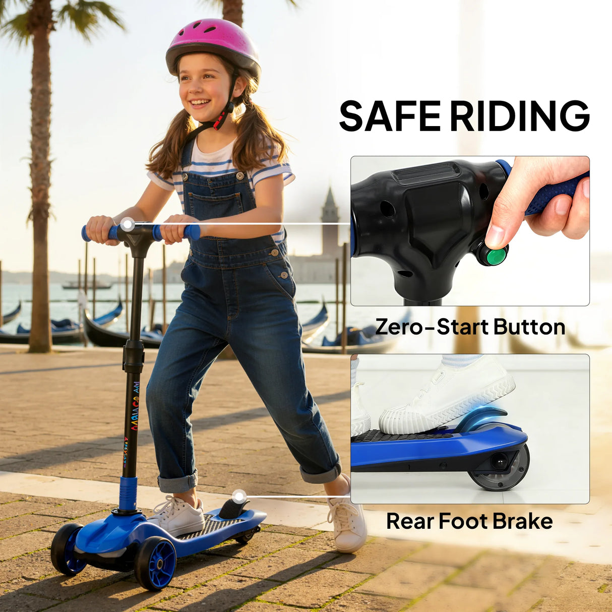 AIYAPLAY Three-Wheel Foldable Electric Scooter for Kids Aged 6-10 Years, Blue