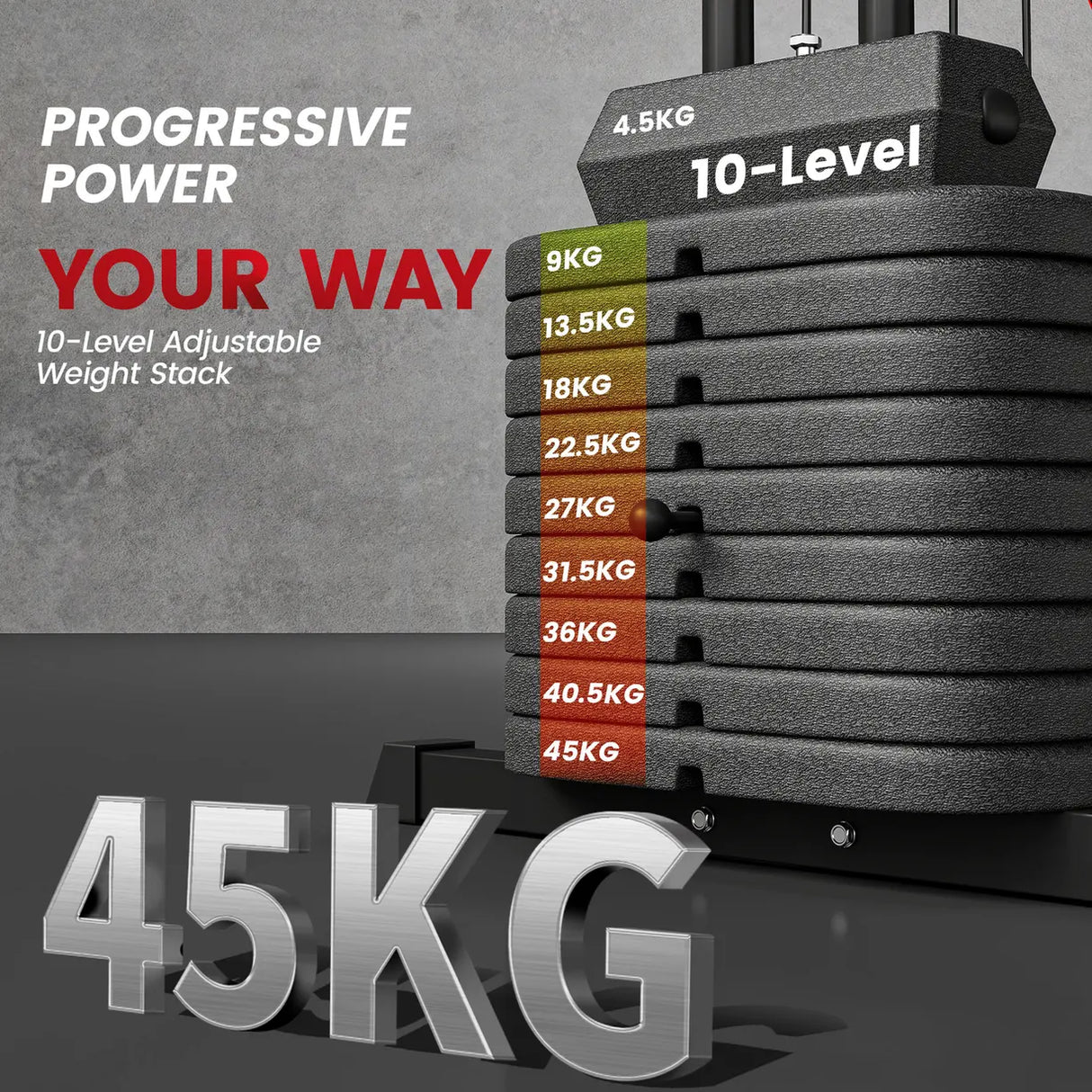 SPORTNOW Weights Machine, Multi Gym with 45kg Weight Stack, Compact Home Gym Leg Press Machine for Full Body Training