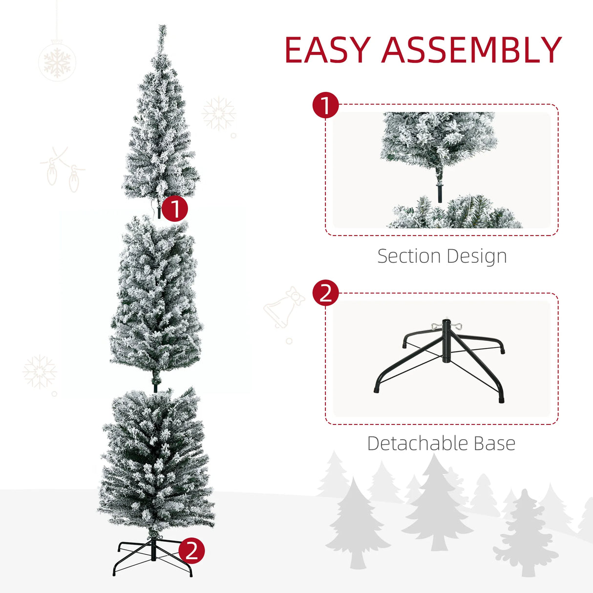 HOMCOM 7.5' Artificial Prelit Christmas Trees Holiday Dcor with Colourful LED Lights, Flocked Tips, Berry, Pine Cone