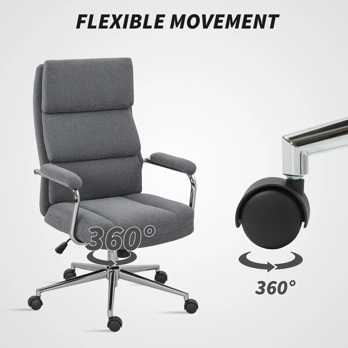 HOMCOM Executive Office Chair, Linen Fabric Computer Desk Chair with Double-Layer Back Cushion, Tilt Function, Height Adjustable for Home, Charcoal Grey
