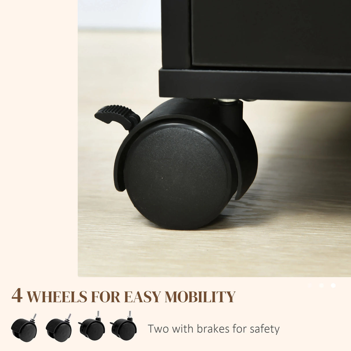 HOMCOM 5 Drawer Mobile Filing Cabinet, Vertical File Cabinet, Modern Rolling Office Storage Organizer Cupboard, Black