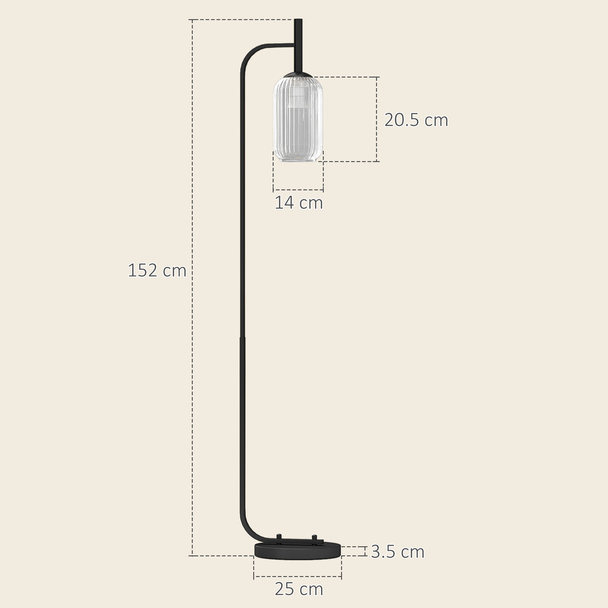 HOMCOM Floor Lamp for Living Room with Glass Lampshade, Modern Standing Lamp with Foot Switch for Bedroom, Bulb not Included, Black