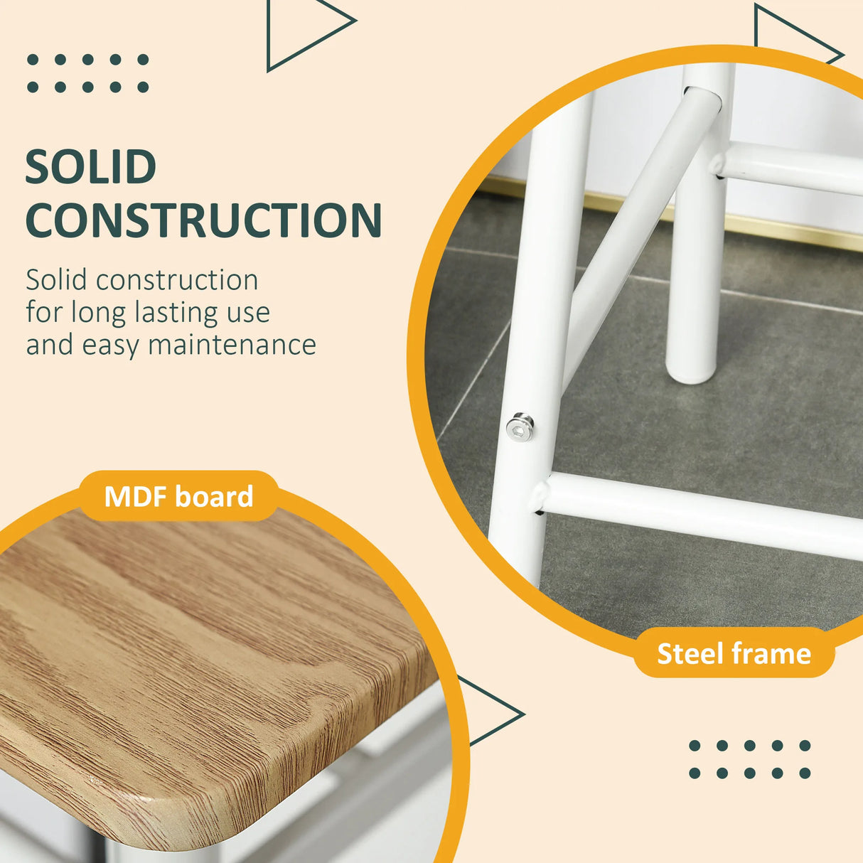 HOMCOM Bar Table Set, Bar Table and Stools Set, Footrest and Storage Shelf, for Kitchen, Dining Room, Pub, Cafe, White and Oak