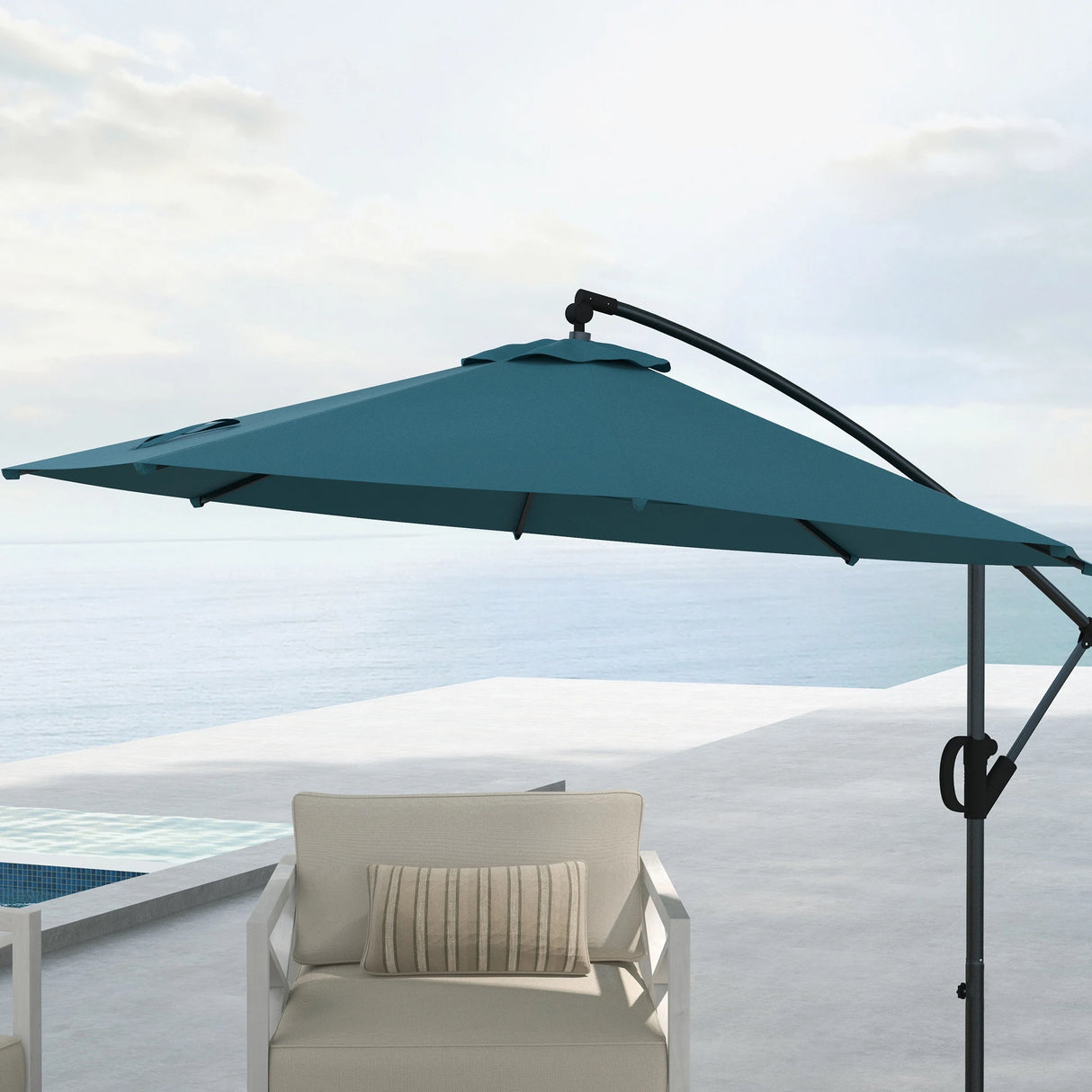 Outsunny 3m Offset Cantilever Parasol Umbrella, with Cross Base - Blue