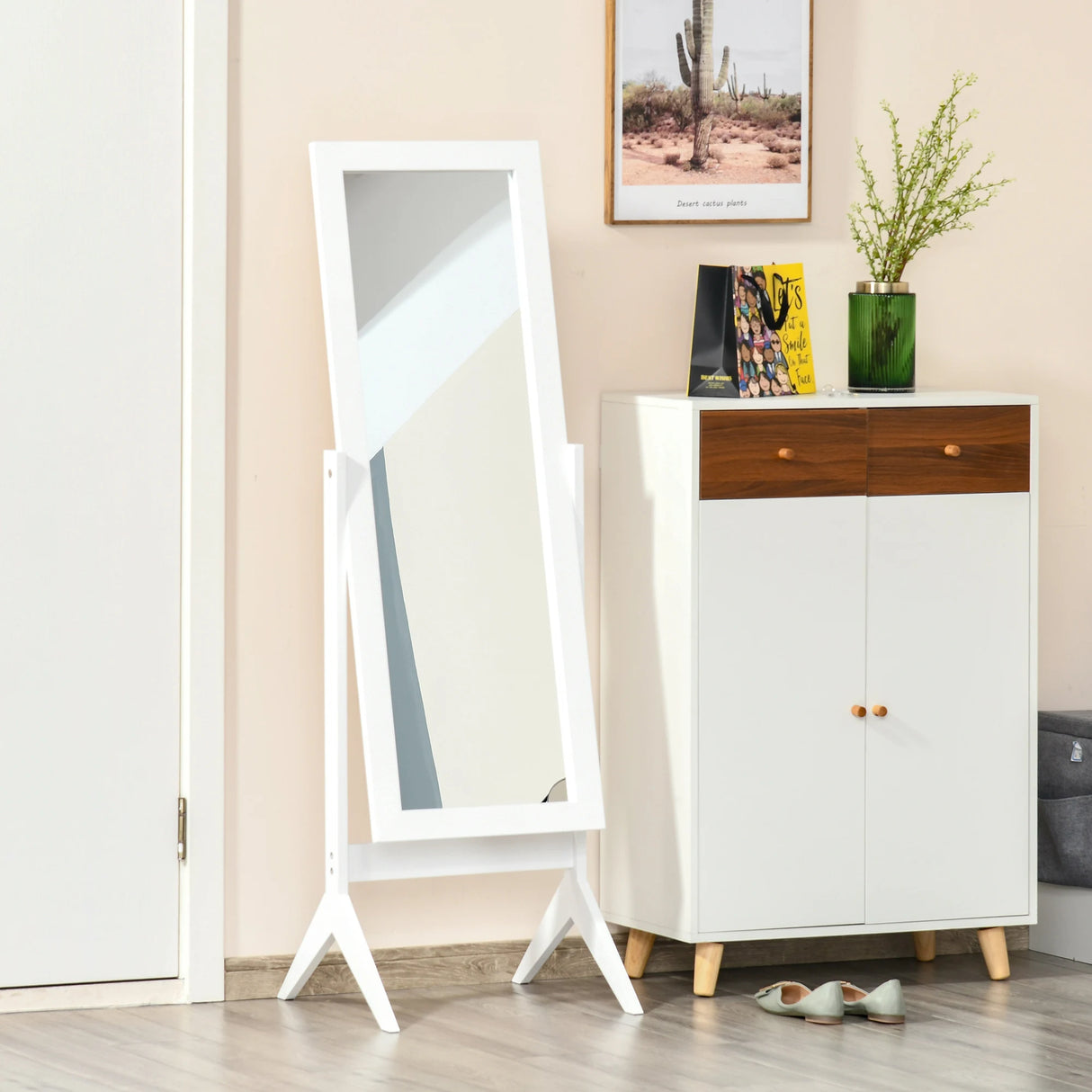 HOMCOM Full Length Mirror, Freestanding Adjustable Angle Dressing Mirror for Bedroom, Living Room, 148 x 47 cm, White