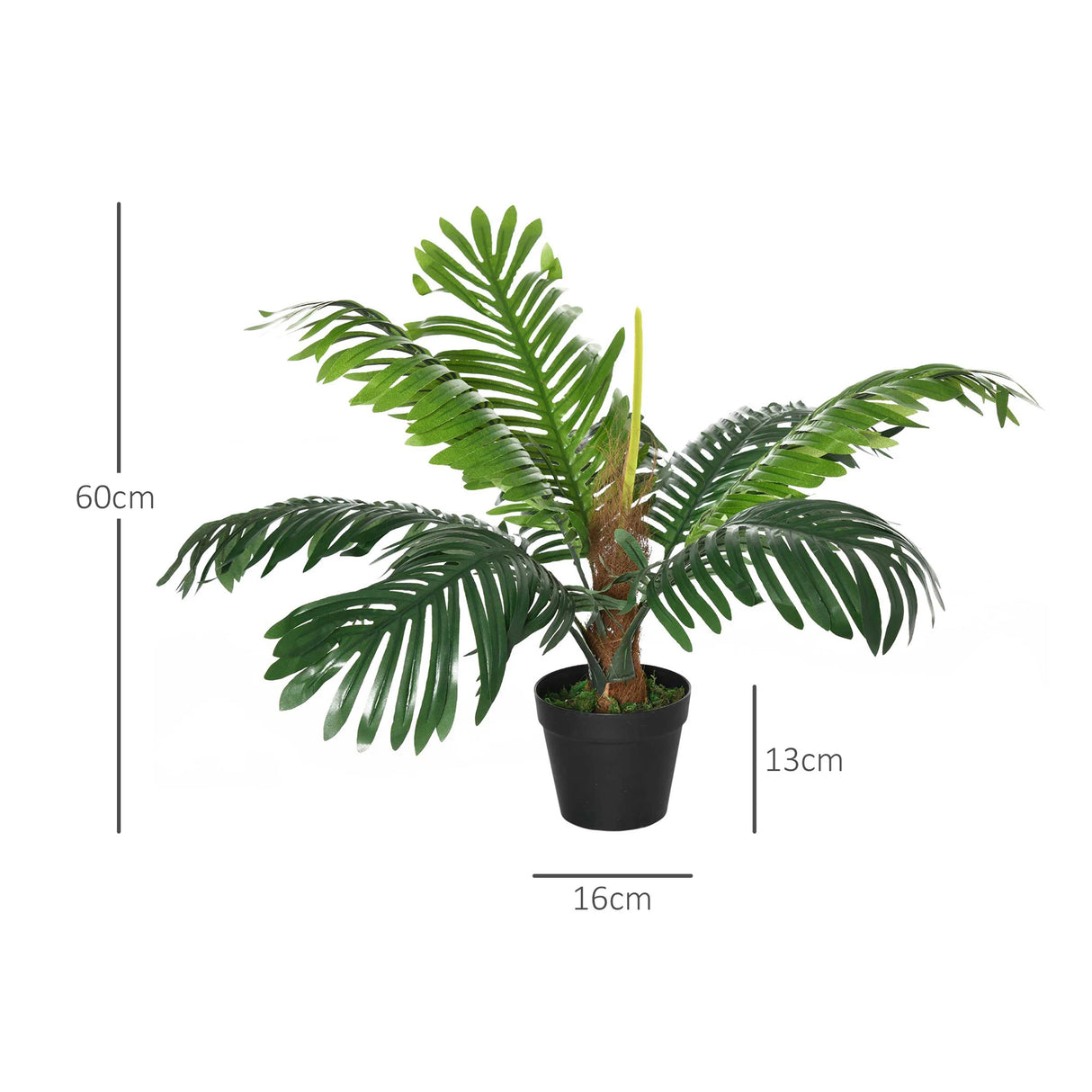 Outsunny 2 Pack 60cm Artificial Palm Tree Decorative Plant with Nursery Pot, Fake Tropical Tree for Indoor Outdoor Dcor