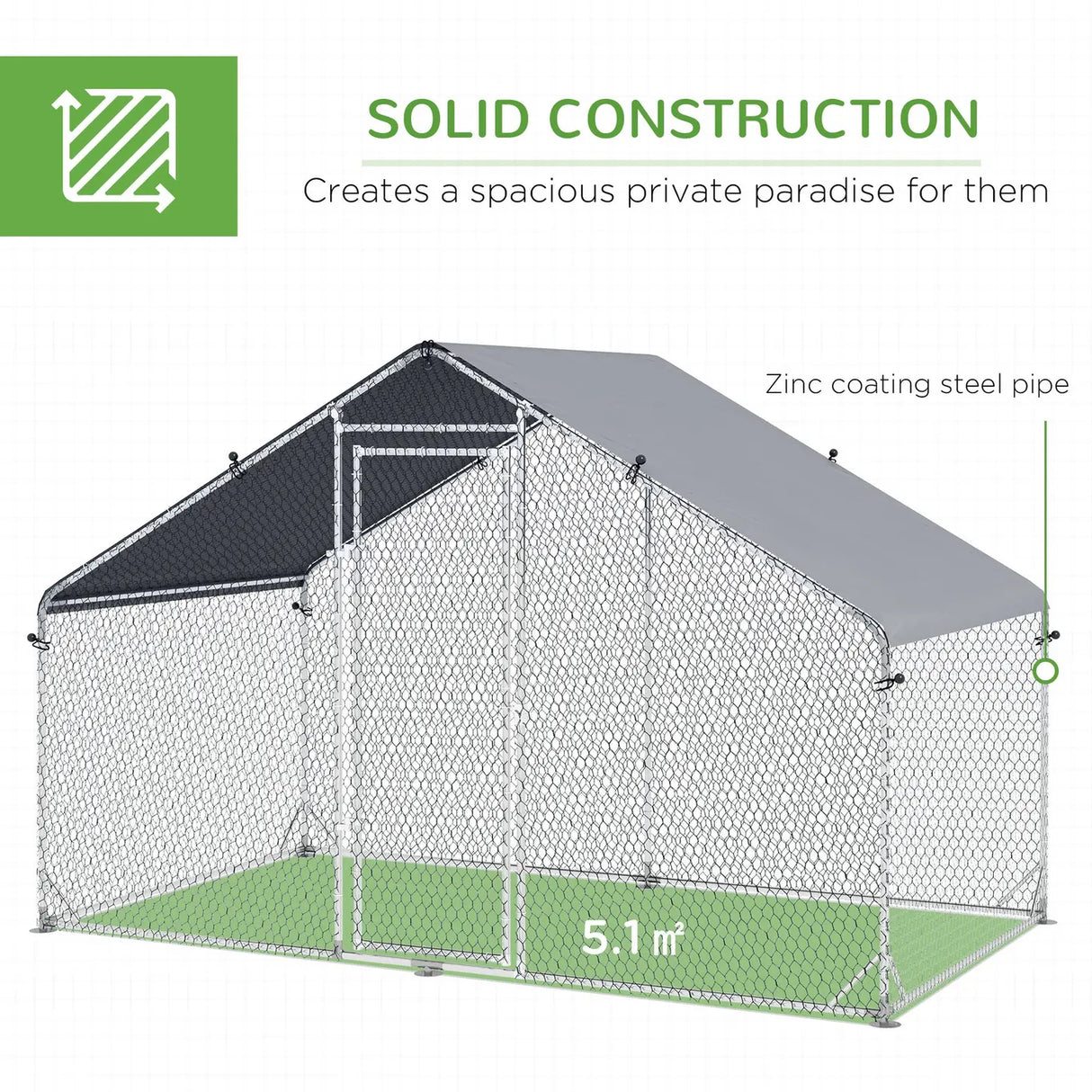 PawHut Large Chicken Coop, Galvanised Walk In Chicken Coop Hen House w/ Water-Resist Cover, 3 x 1.7 x 1.9m