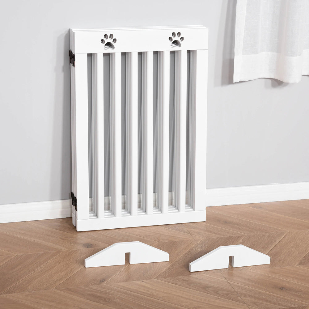 PawHut Wooden Pet Gate Foldable Freestanding Dog Safety Barrier w/ Support Feet