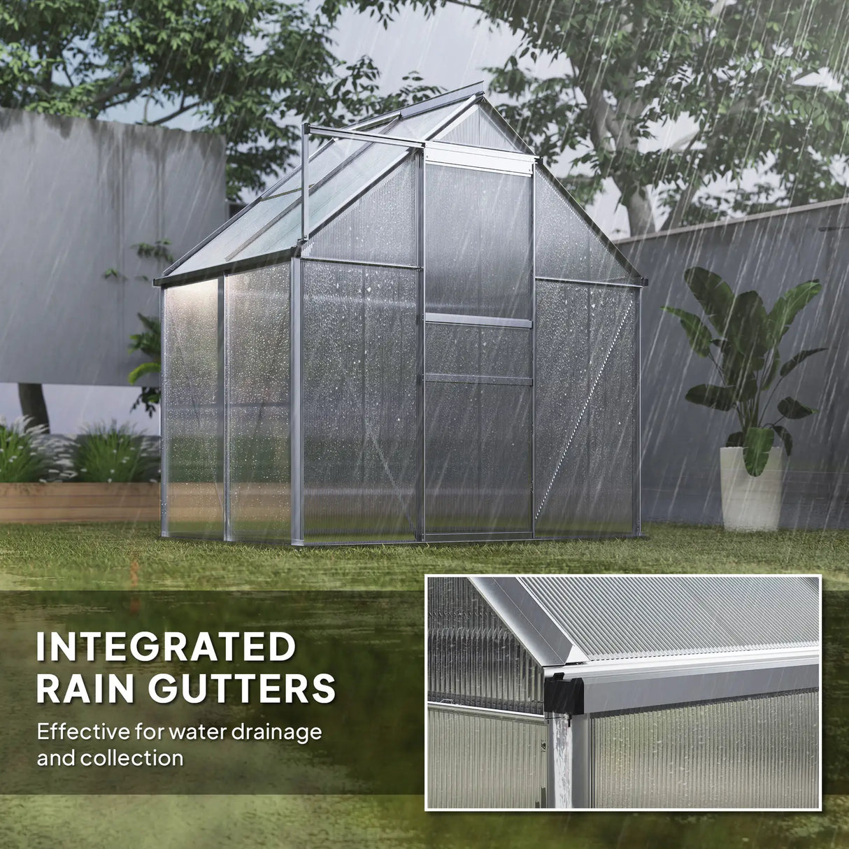 Outsunny 192.5 x 131cm Walk-In Polycarbonate Greenhouse - Silver-Tone