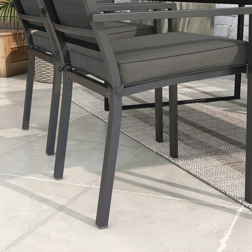 Outsunny 4-Piece Seat Cushions Pillow Replacement, Patio Chair Cushions Set with Ties for Indoor Outdoor, Charcoal Grey