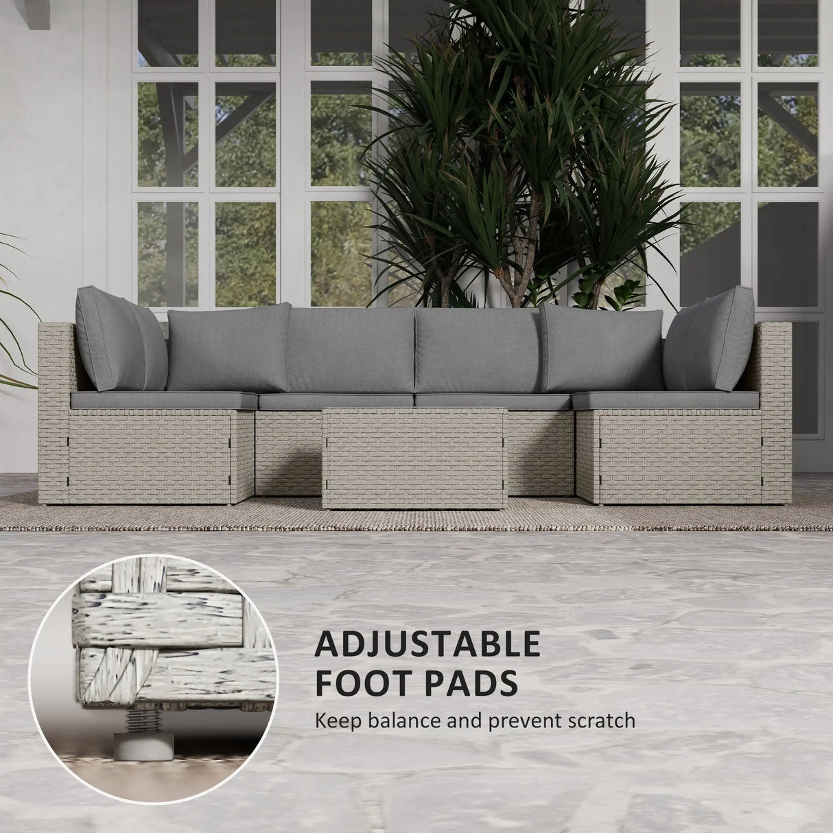 Outsunny Seven-Piece Modular Rattan Set - Light Brown