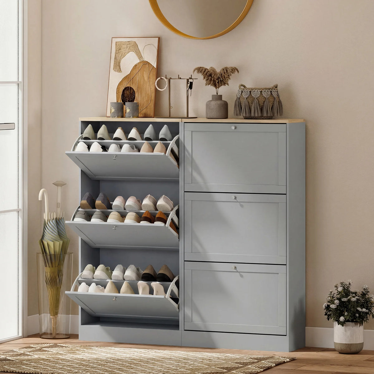 HOMCOM Modern Compact Three-Drawer Shoe Storage Cabinet - Grey