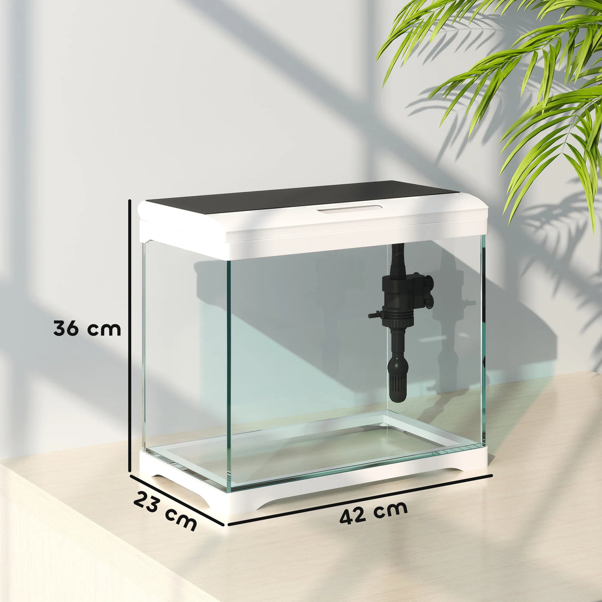 PawHut 27L Glass Fish Tank with Filter System, LED Light, Water Pump, for Betta, Goldfish, Shrimps, White