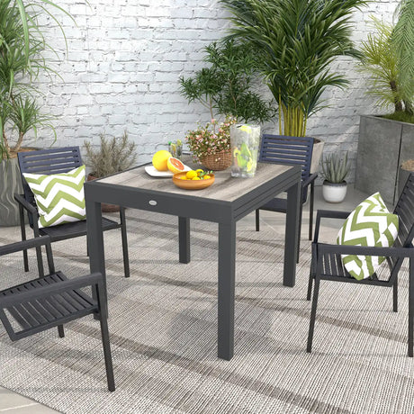 Outsunny Extending Garden Table, Outdoor Dining Table for 6, Aluminium Frame Rectangular Patio Table with Plastic Board Tabletop,80/160L x 80W x 75H cm, Grey