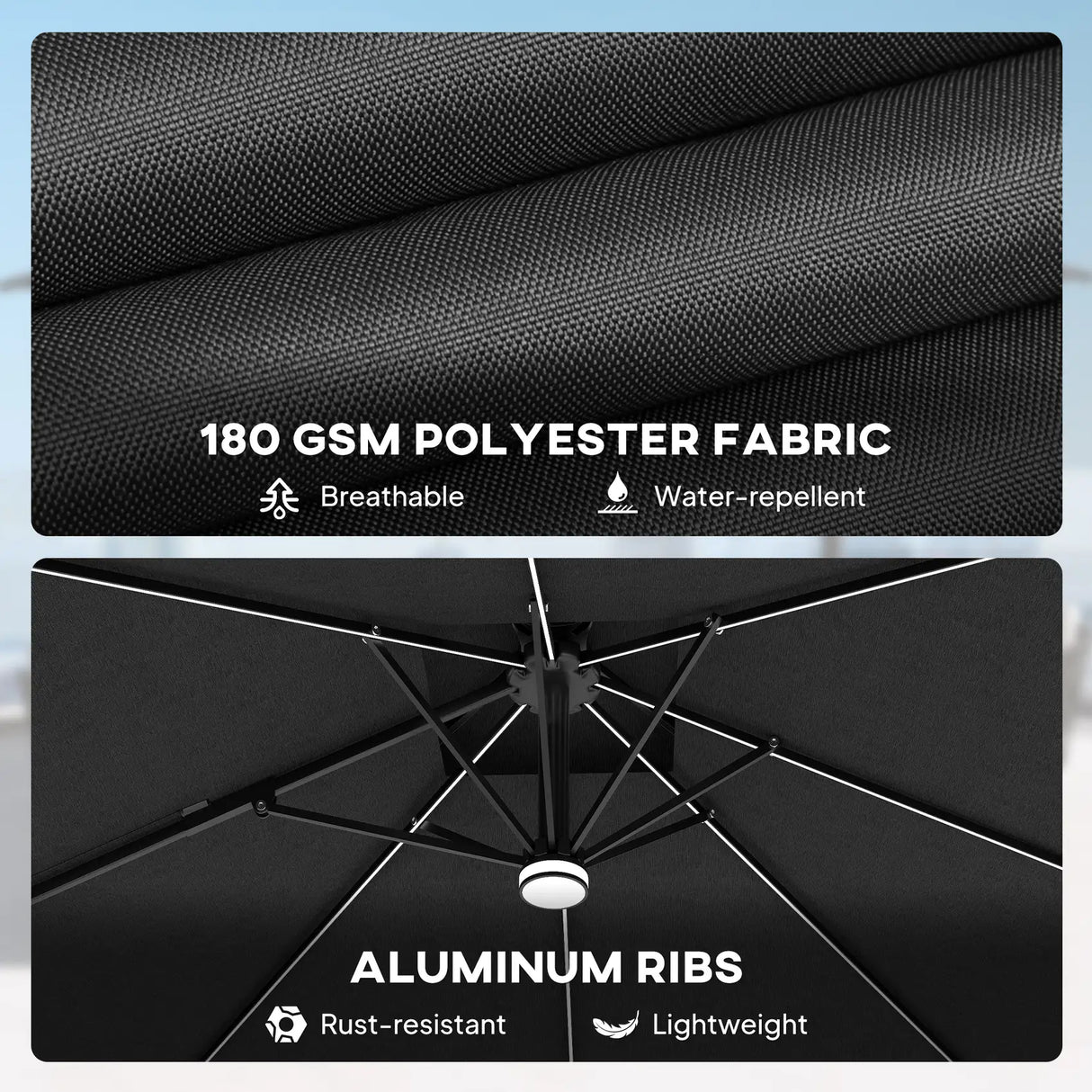 Outsunny 2.5m Cantilever Parasol with Solar Powered LED Lights, 360 Rotation, Tilt Adjustment, Crank Handle, Dark Grey