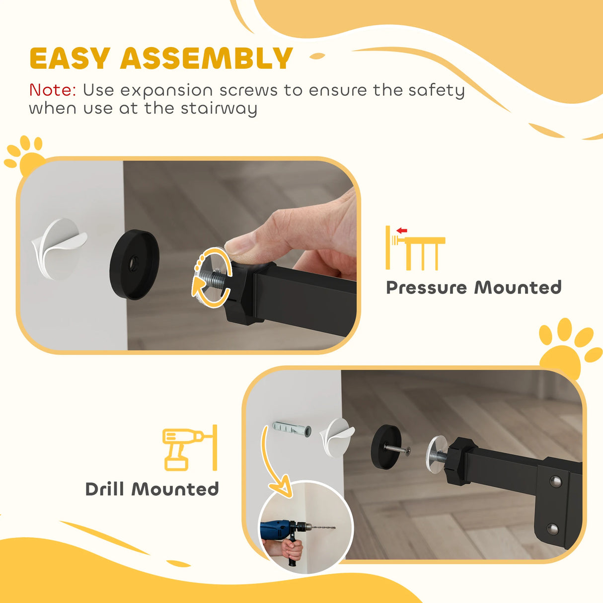 PawHut Adjustable Safety Gate w/ Two Extensions, Four Adjustable Screws, Black