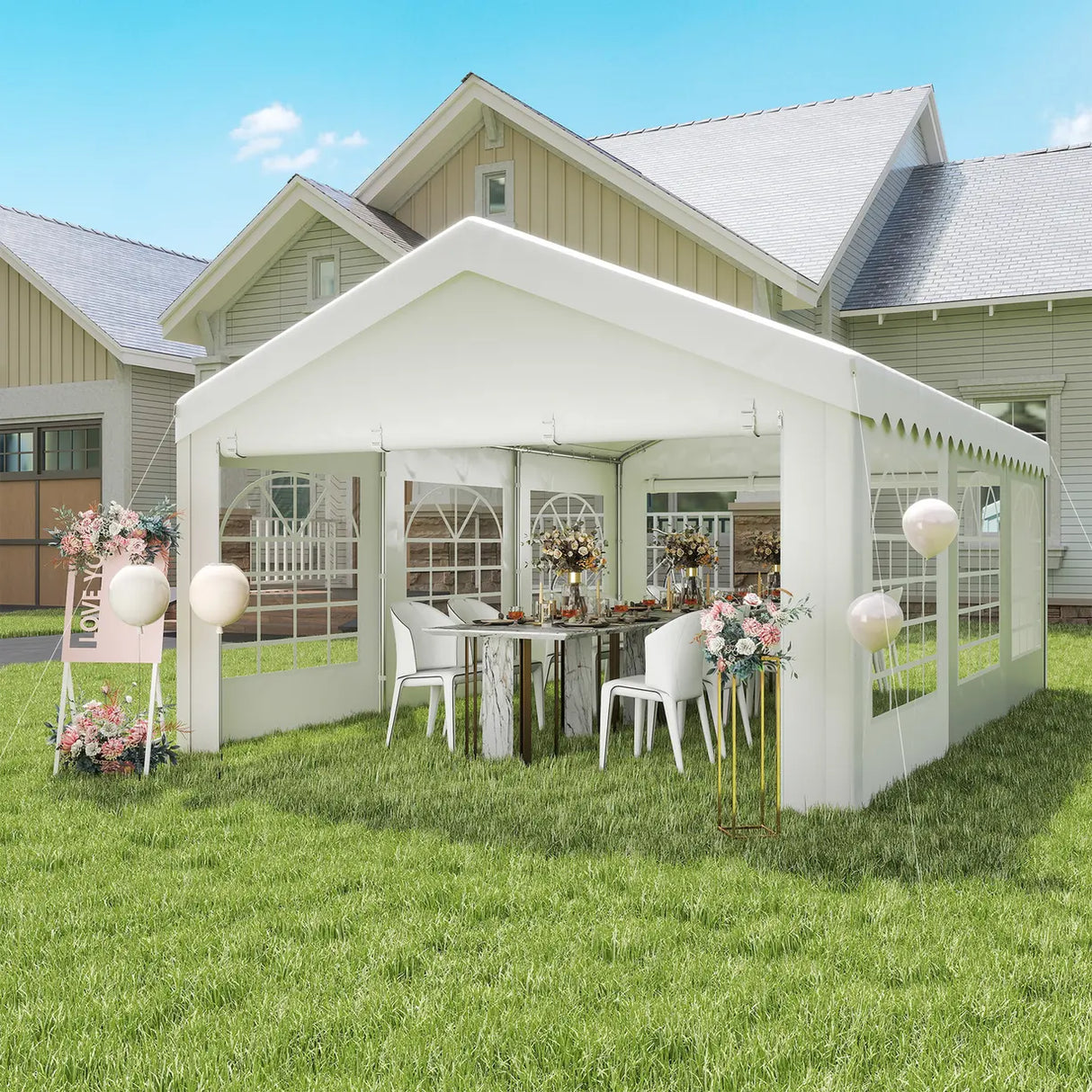 Outsunny 6m x 4m Heavy Duty Garden Gazebo for Parties, Wedding and Events, White