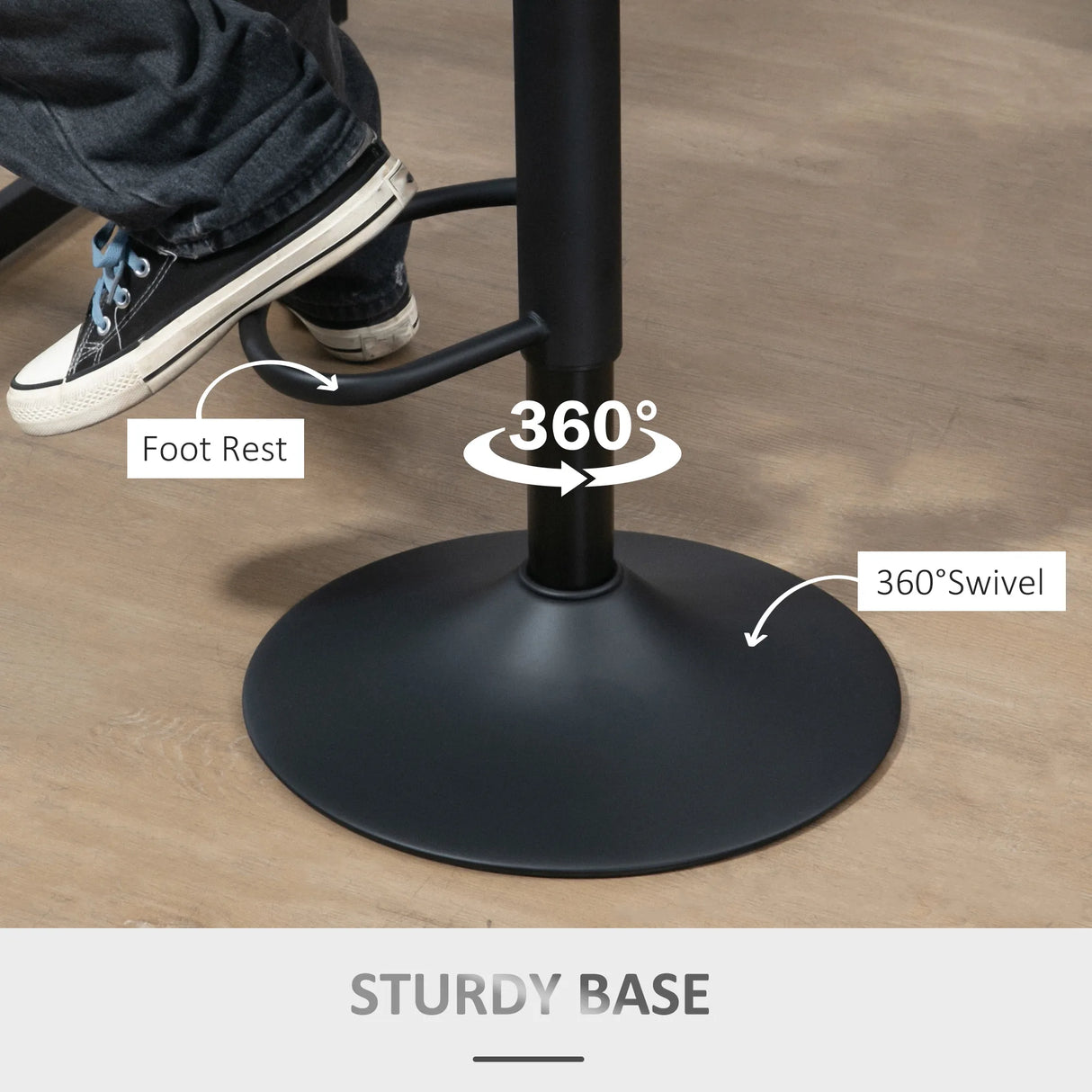 HOMCOM Set of 2 Bar Stool, Adjustable Height PU Leather Barstools with Swivel Seat and Footrest for Breakfast Bar, Kitchen and Home, Dark Grey