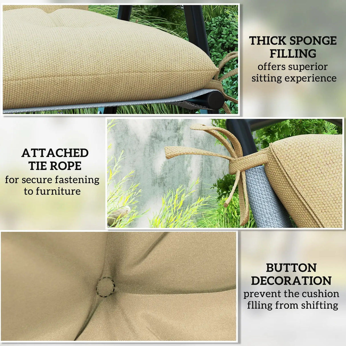Outsunny Set of Two Outdoor Seat Cushions - Khaki